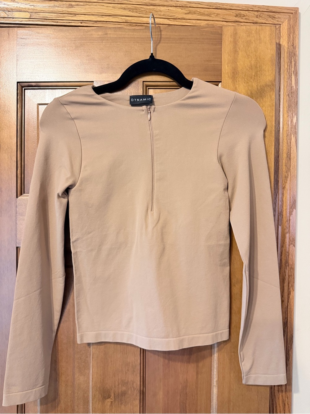 Women's Long-Sleeve Zip-Front Top in Beige
